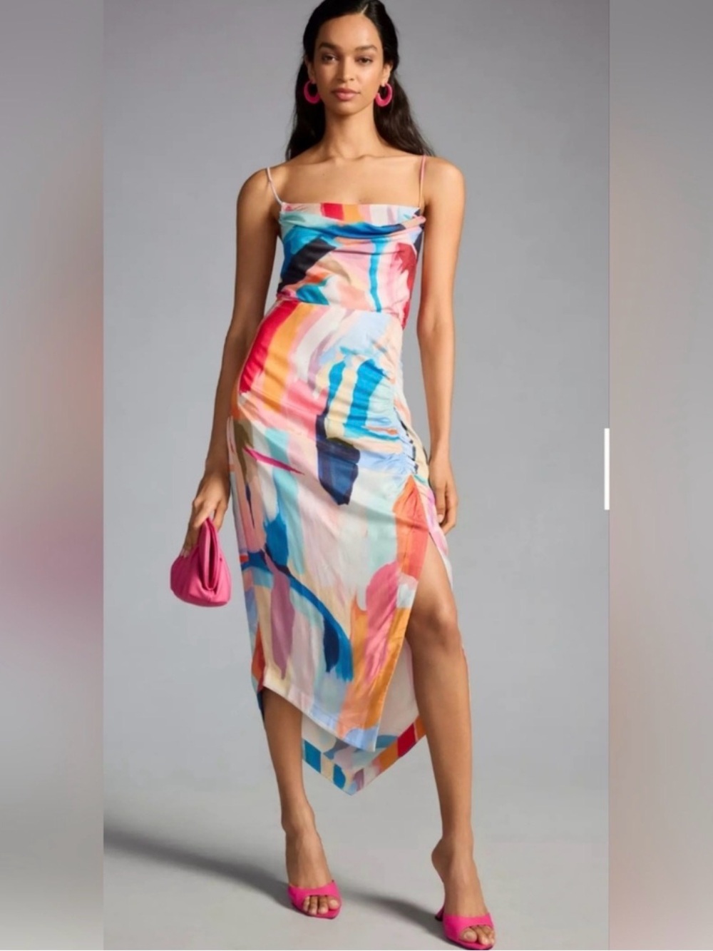 Anthropologie Multicolor Abstract Print Slip Dress - Pink & Blue